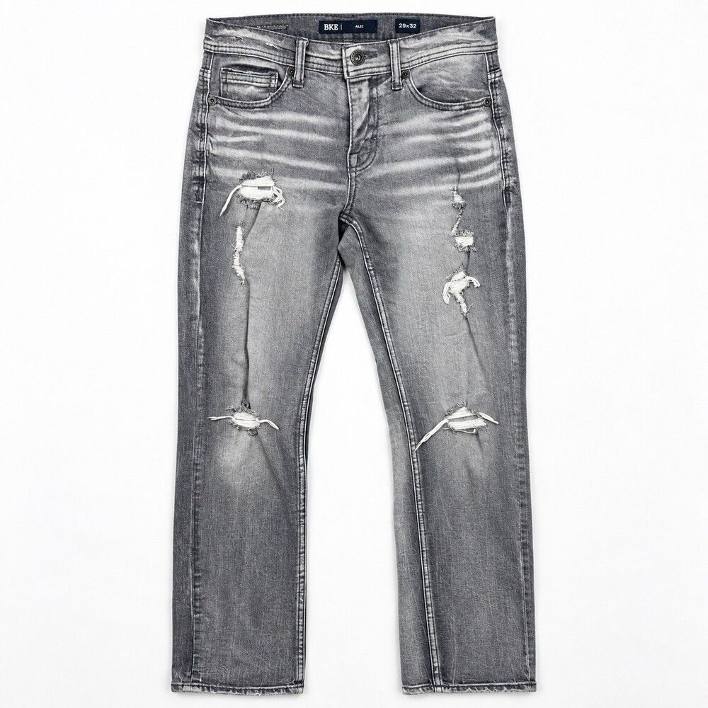 BKE Alec Straight Jeans Washed Gray Distressed Stretch Denim Men's 29x32